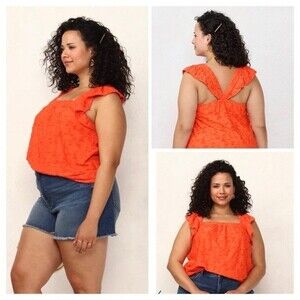 Lauren Conrad Ruffle Sleeve Tank Top - Spanish Coral - Womens Size 1X